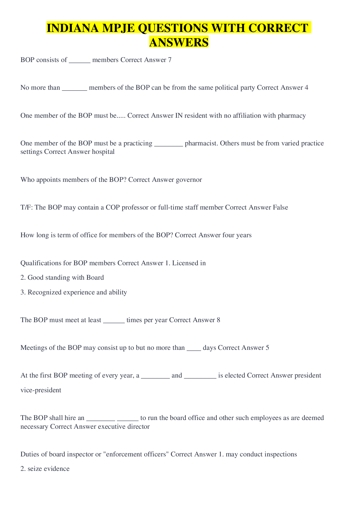 Preview image for INDIANA MPJE QUESTIONS WITH CORRECT ANSWERS